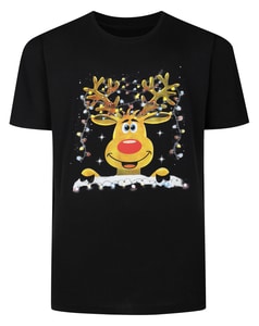 Bigdude Short Sleeve Christmas Reindeer Print T-Shirt Black